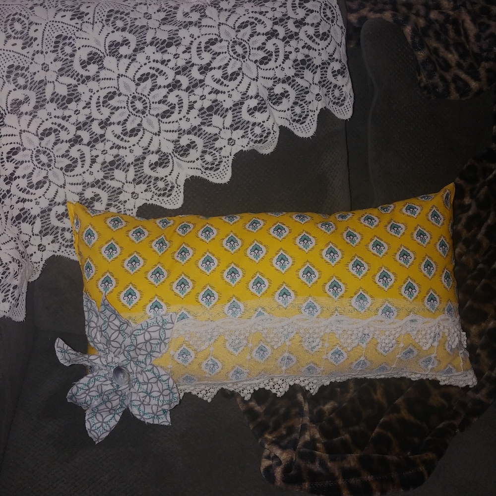 Handmade throw pillow shabby chic floral lace